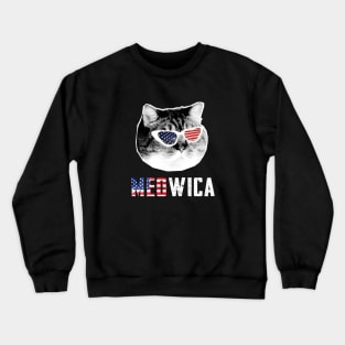 Meowica USA American Flag Cat Funny Crewneck Sweatshirt